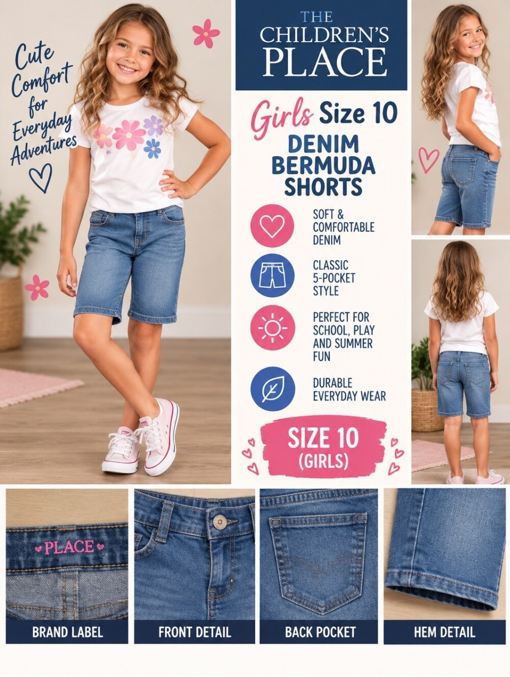 The Children's Place Girls size 10 Denim Bermuda Shorts #34